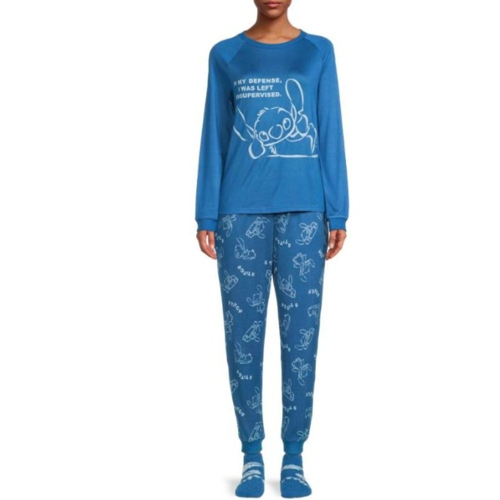 NEW Blue Small 4 / 6 Soft Cozy STITCH Pajama Lounge 3 Pc Set DISNEY